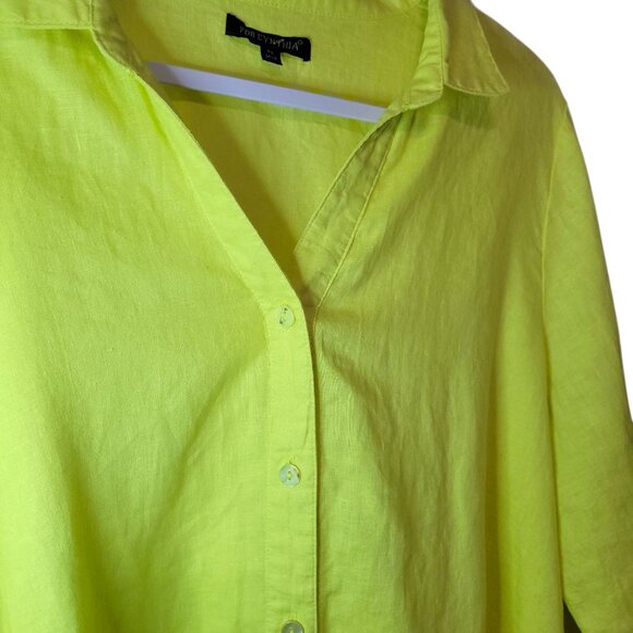 For Cynthia Lagenlook XL Yellow Linen Button-Up Top  Adjustable  Sleeves Oversiz - Picture 5 of 12
